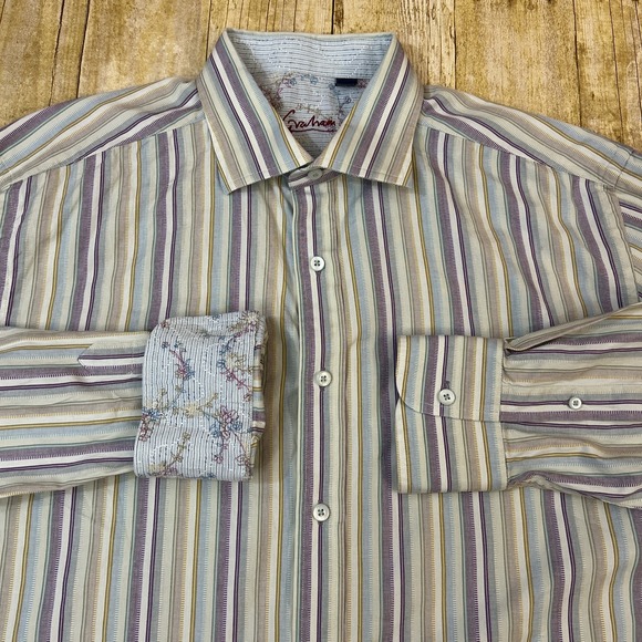 Robert Graham Button Down Shirt Long Sleeve XL Flip Cuff Striped